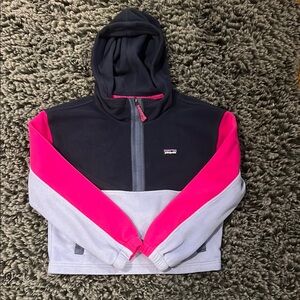 Kids Colorblock Hoodie - Pink, Black, and Gray Patagonia Girls Large